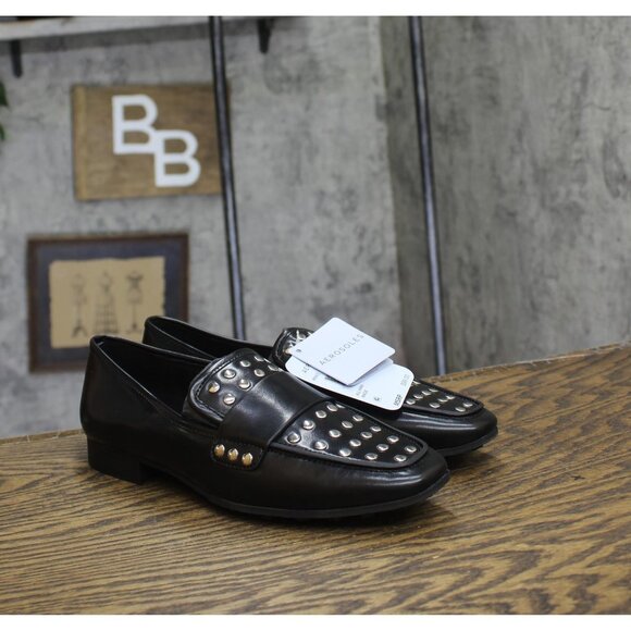 Aerosoles Womens Studded Tailored Loafer Faux Leather Black / Silver 8M - Picture 1 of 11